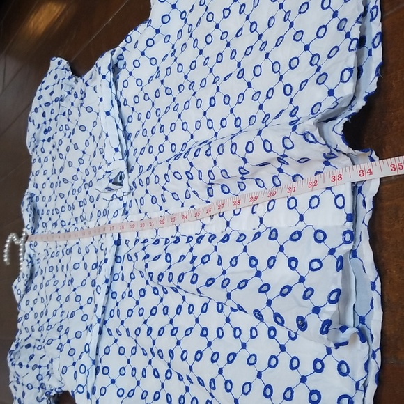 Alexis Dot Tulip Short Sleeve Blue White Embroidered Mini Dress - Picture 10 of 16